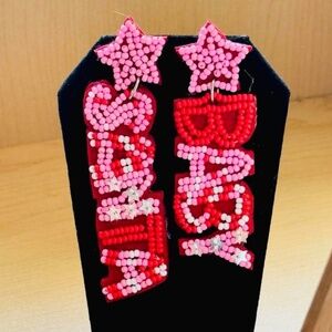 Red White and Pink SANTA BABY seed bead earrings